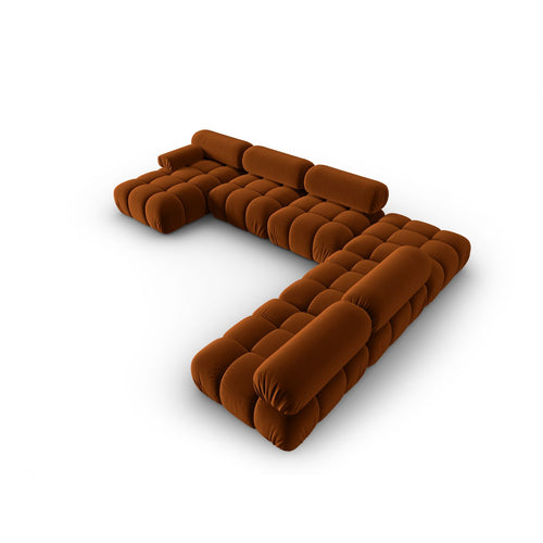 Cosmopolitan Design - Modulaire panoramische hoekbank rechts Cortina 7-zits, flueel terracotta - 282x376x70cm