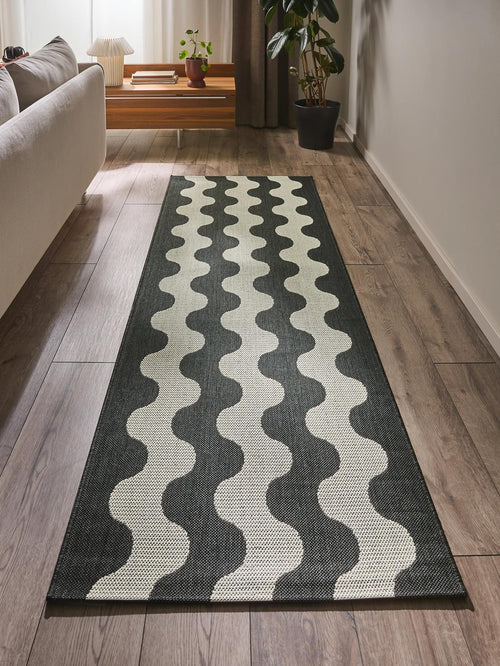 benuta binnen- en buitenloper Metro - zwart/wit - 80x240 cm