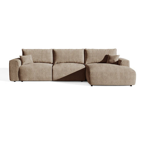 Premium Interiors - Rechthoekige hoekbank met slaapfunctie en opbergruimte COMO - kruisweefsel  zacht aanvoelend bruin 297cm