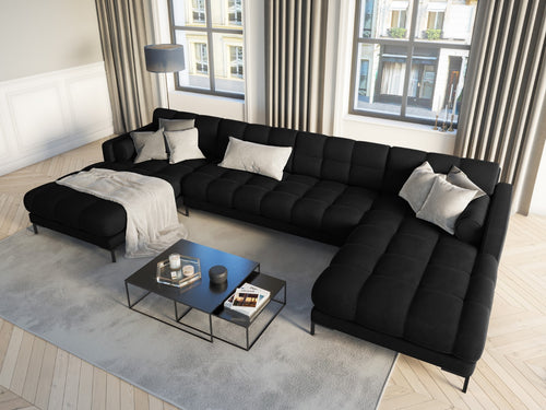 Cosmopolitan Design Panoramische bank Bali 7-zits, flueel, zwart - 185x383x75cm