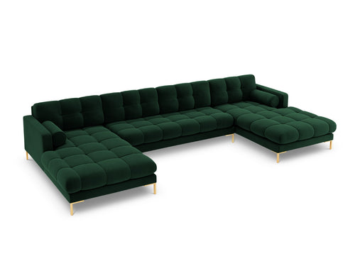 Cosmopolitan Design Panoramische bank Bali 7-zits, flueel, flessengroen - 185x383x75cm