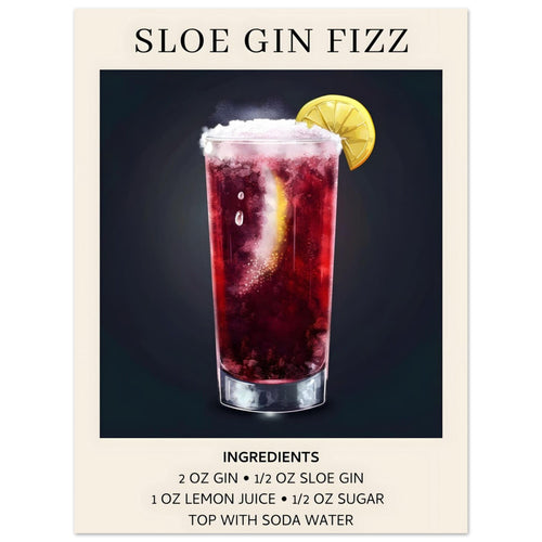 Artfulprints  Sloe Gin Fizz cocktail - Ingrediënten   poster 30x40 cm - vtwonen shop