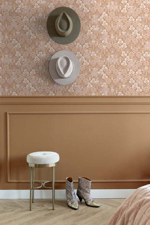 ESTAhome behang vintage bloemen in art nouveau stijl terracotta roze - 50 x 900 cm - 130971 - vtwonen shop