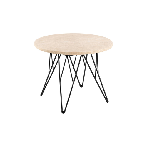 Rebellenclub Salontafel Broome - ø55 - Travertin Look Met Zwart Stalen Poten