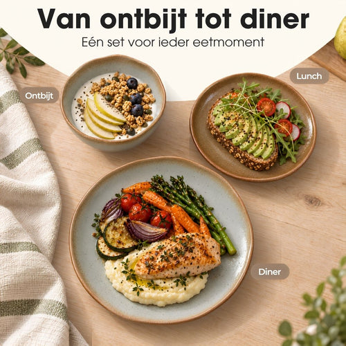 Mica Decorations Volano Tafelset - Serviesset van Porselein voor Dagelijks Gebruik - Borden met Natuurlijke Uitstraling - Soepkommen voor Elke Dag -