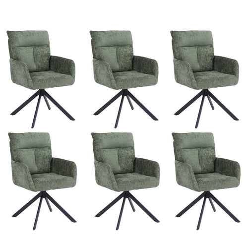 Home Deluxe ALUNA chenille eetkamerstoel met armleuningen - set van 6 Groen - vtwonen shop