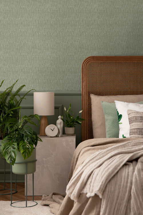 Sanders & Sanders behang linnenstructuur vergrijsd olijfgroen - 53 cm x 10 m - 640212