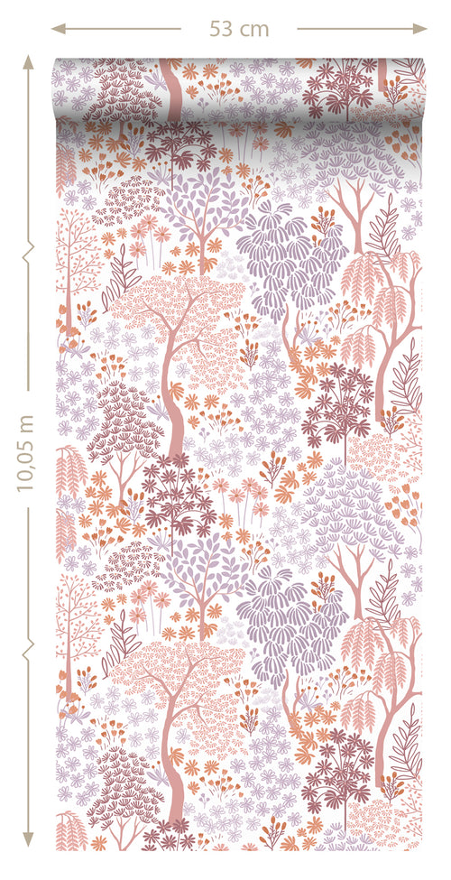 ESTAhome behang bomen en bloemen paars en oranje - 50 x 900 cm - 131184 - vtwonen shop