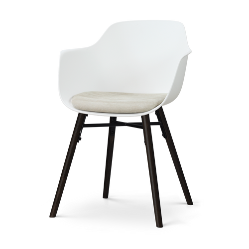 Nolon Nena-Liz eetkamerstoel wit met naturelbeige zitkussen - zwart houten onderstel