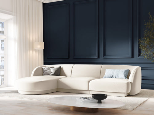 Micadoni linker hoekbank Miley 4-zits, flueel, lichtbeige - 156x255x70cm