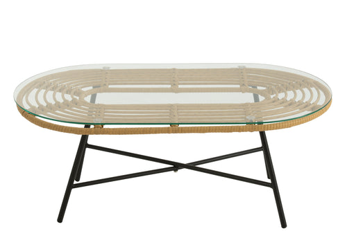 J-Line tafel Laag Ovaal - metaal/glas - naturel/zwart - vtwonen shop