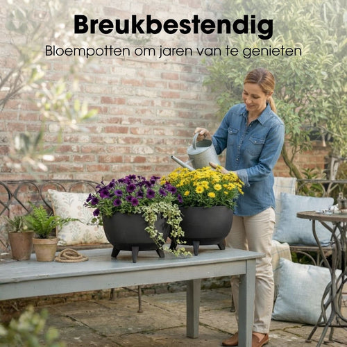 Mica Decorations Doppio Plantenbak op Poten - 18,5 x Ø33 cm - Plantenbakken voor Buiten - Bloembakken voor Balkon - Gerecycled Plastic - Antraciet