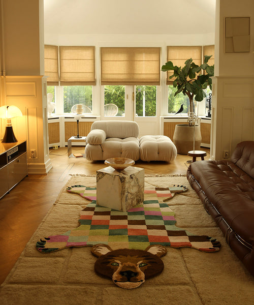 Doing Goods Archie Geruite Beer Vloerkleed - XL 240 x 165 x 2 cm - 100% wol