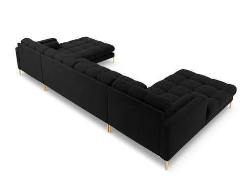 Cosmopolitan Design Panoramische bank Bali 7-zits, flueel, zwart - 185x383x75cm