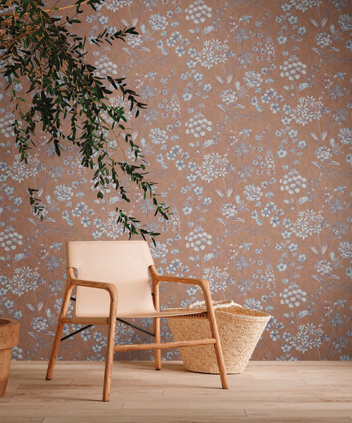 Livingwalls behang bloemen oranje, bruin, lichtblauw en wit - 53 cm x 10.05 m - AS-391173 - vtwonen shop