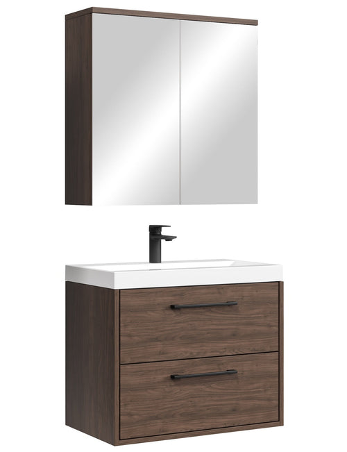 Badplaats Badkamermeubel Set Florence 01 60 cm – Walnoot Bruin – Hangend Wastafelmeubel met Spiegelkast
