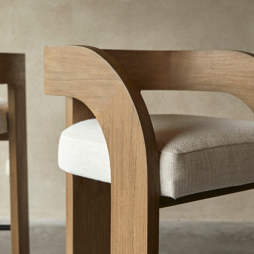 Tikamoon Barstoel in massief mindihout en ecru stof - Beige