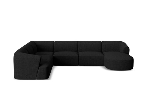 Cosmopolitan Design Modulaire panoramische hoekbank links Campi 7-zits, structurele stof zwart - 255x330x70cm
