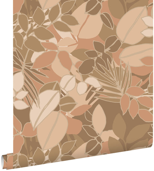 ESTAhome behang bladeren donker beige en terracotta roze - 50 x 900 cm - 139847 - vtwonen shop