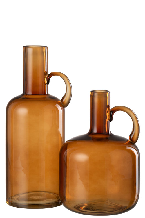 J-Line vaas Cilinder 1 handvat - glas - bruin - 32 cm hoog