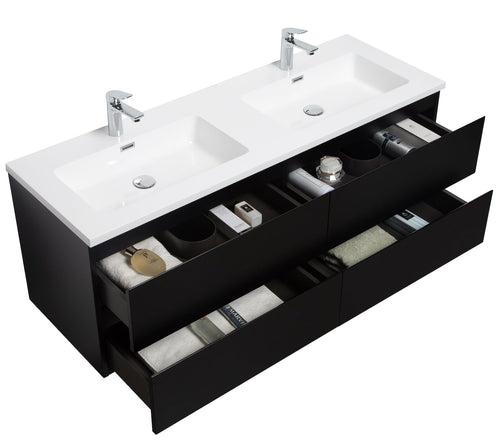 Badplaats Badkamermeubel Set Angela 140 cm – Mat Zwart – Badmeubel met Wastafel