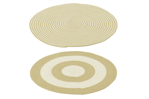 J-Line vloerkleed Rond Gestreept - polyester - naturel/wit - set van 2