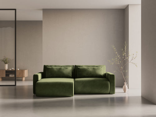 Cosmopolitan Design Omkeerbare converteerbare hoekbank met opbergdoos Belfast 3-zits, flueel legergroen - 149x240x84cm