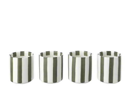 J-Line kop Gestreept - steengoed - olijfgroen/wit - 4 stuks