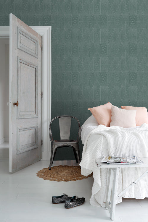 ESTAhome behang origami motief petrolblauw - 53 cm x 10.05 m - 148712 - vtwonen shop