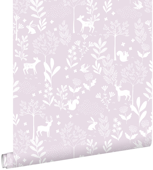 ESTAhome behang bos met bosdieren lila paars - 50 x 900 cm - 139523