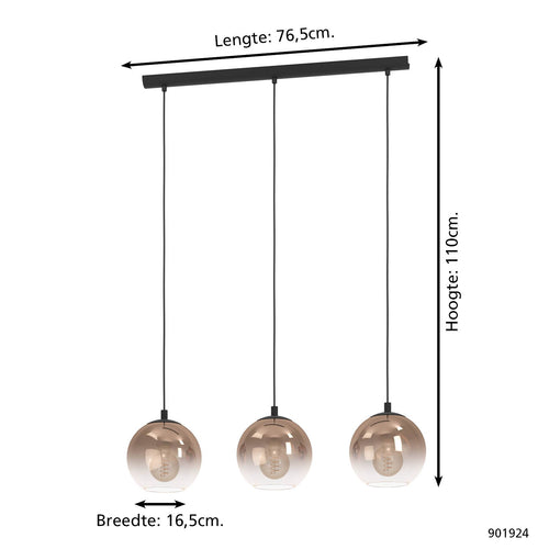 EGLO hanglamp Ariscani 1 - e27 - 76,5 cm - zwart - koperglas