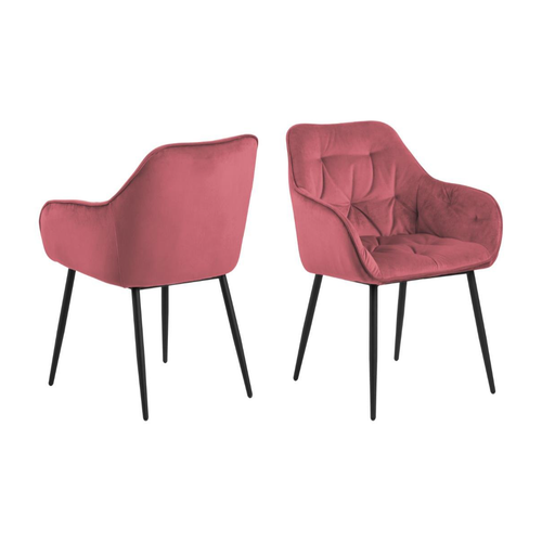 BRAM Eetkamerstoel Moala - Set Van 2 - Fluweel Koraal Met Mat Zwarte Poten - vtwonen shop
