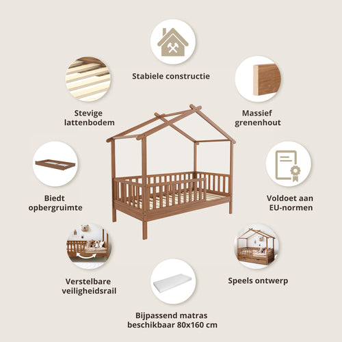 Petite Amélie Huisbed Maison - Peuterbed 80x160 cm - Bedhuisje - Walnoot - vtwonen shop