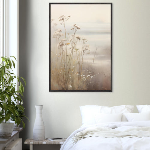 Artfulprints Poster met Lijst Foggy flowerfield 2   - 30x40 cm - Taupe