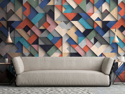 One Wall one Role fotobehang 3D-motief meerkleurig, blauw, roze, rood en beige - 371 x 280 cm - AS-382871