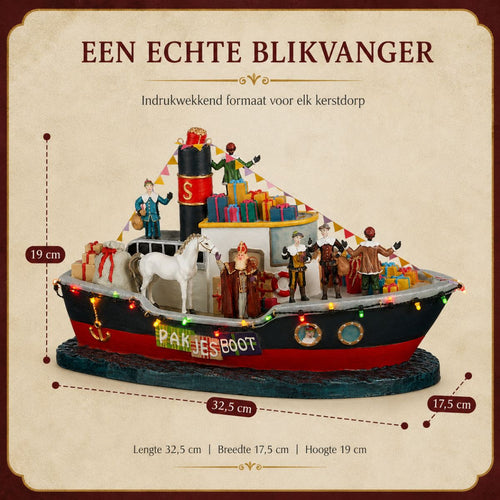 Luville Sinterklaas Pakjesboot met LED Verlichting - Kerstversiering voor Miniatuurdorp - Guirlande met Lampjes - Kerstslingers voor Aankleding - L33