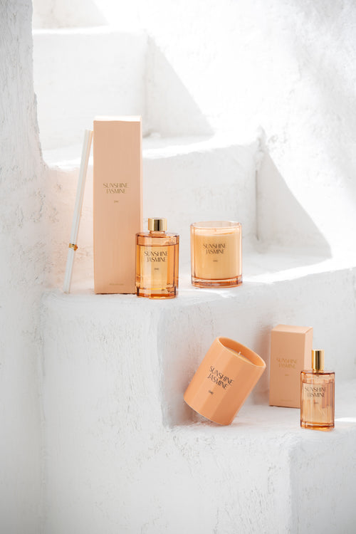 J-Line geurolie + stokjes Sunshine Jasmine - glas - oranje - vtwonen shop