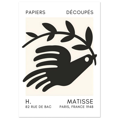 Artfulprints  Matisse - Peace dove black   poster A4 21x29.7 cm - vtwonen shop