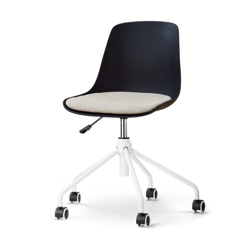 Nolon Nout-Liv eetkamerstoel zwart met naturelbeige zitkussen - wit onderstel - vtwonen shop