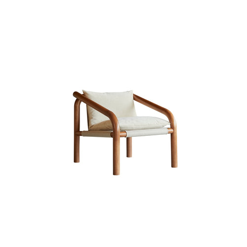 Tikamoon Fauteuil van donker massief eikenhout en crèmekleurig fluweel - Beige