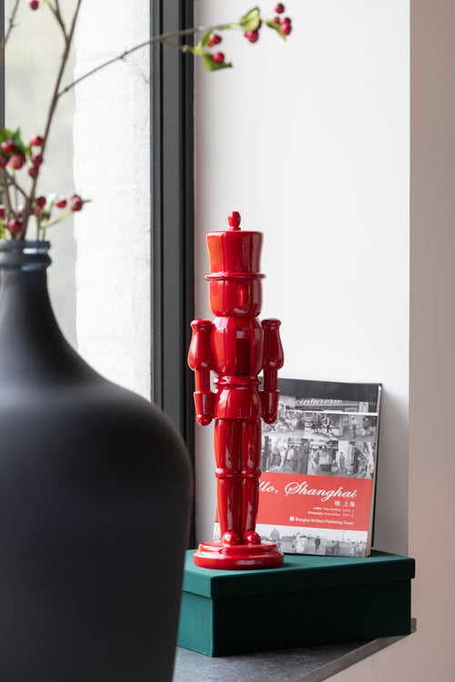J-Line figuur Notenkraker - polyresin - blinkend rood - medium - 2 stuks