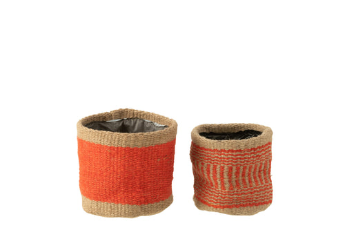 J-Line mand Rond + Band - jute - naturel/oranje - XS/S - 2 stuks - vtwonen shop