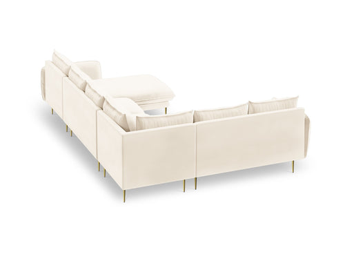 Cosmopolitan Design Panoramische hoekbank links Vienna 7-zits, flueel, lichtbeige - 235x330x95cm