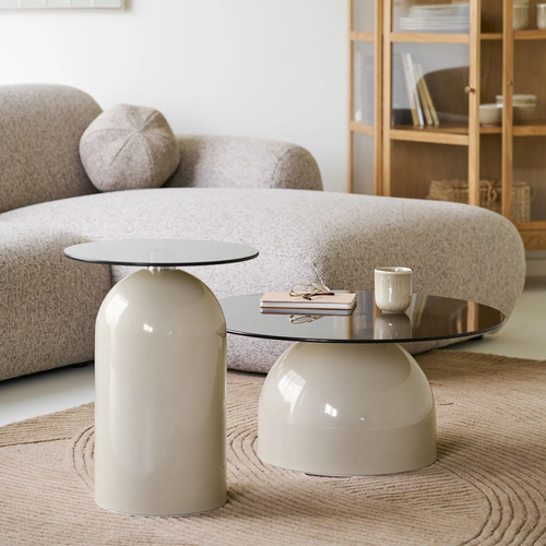 Artichok Raiza metalen salontafel beige met glazen blad - Ø70