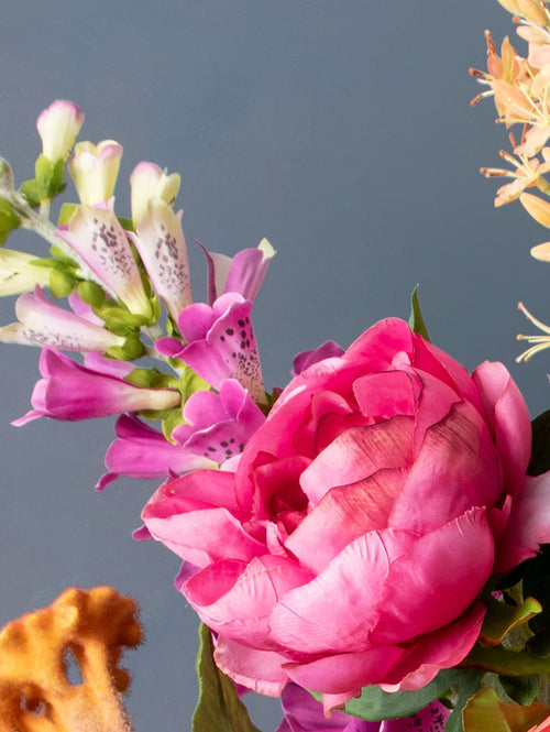 Madame Fleurie The Dreamer Grande Boeket inclusief Vaas – Luxe Zijden bloemen Pioenroos, Gloriosa & Citroen – Zomers Design - 20,5cm x 35,5cm