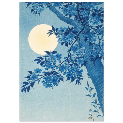 Artfulprints Poster Ohara Koson - Blossoming cherry on a moonlit night   - A4 21x29.7 cm - Meerkleurig