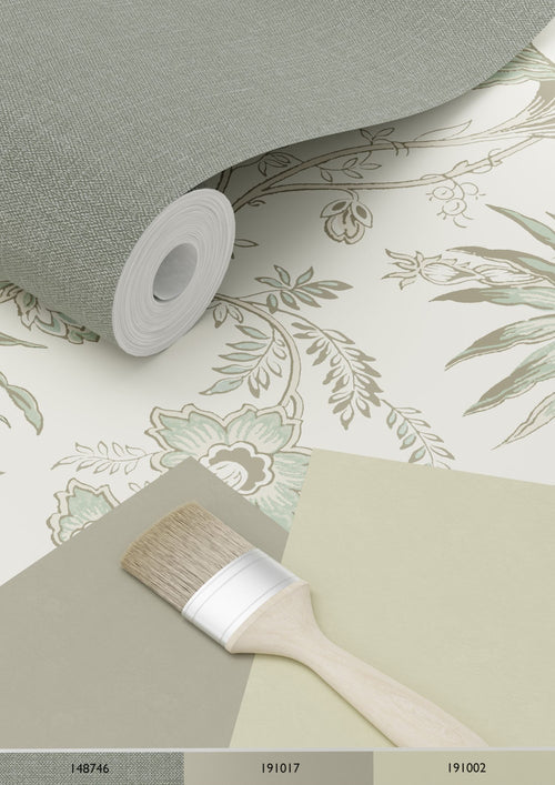 ESTAhome behang vintage bloemen crème en vergrijsd groen - 53 cm x 10.05 m - 139400