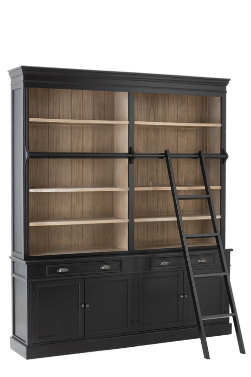 J-Line bibliotheekkast + Ladder - hout - zwart/naturel - vtwonen shop