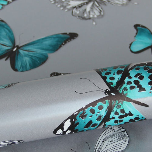 ESTAhome behang vlinders zilver en turquoise - 53 cm x 10.05 m - 138510