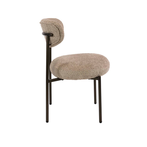 Giga Living Eetkamerstoel Round - Zand/Bruin Bouclé - Set van 2